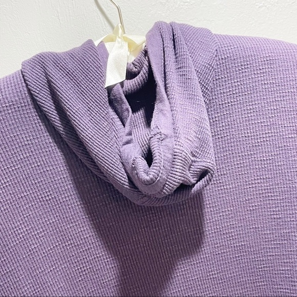 🍀LUCKY BRAND Women’s Purple Thermal Waffle Knit Kangaroo Pocket Hoodie Size M - Picture 5 of 10